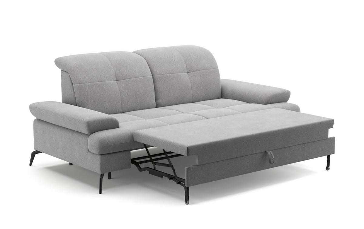 2,5-SITZER in Flachgewebe Hellgrau  - Hellgrau/Schwarz, Konventionell, Textil/Metall (202/90/122cm) - Sit & More