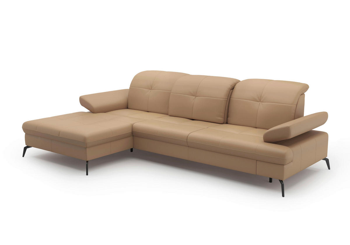 ECKSOFA Cappuccino Kombination Echtleder/Stoff Vliesstoff  - Schwarz/Cappuccino, KONVENTIONELL, Leder/Textil (185/279cm) - Sit & More