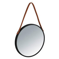 WANDSPIEGEL 30/30/3 cm    in rund  - Schwarz/Braun, Basics, Leder/Kunststoff (30/30/3cm) - Wenko