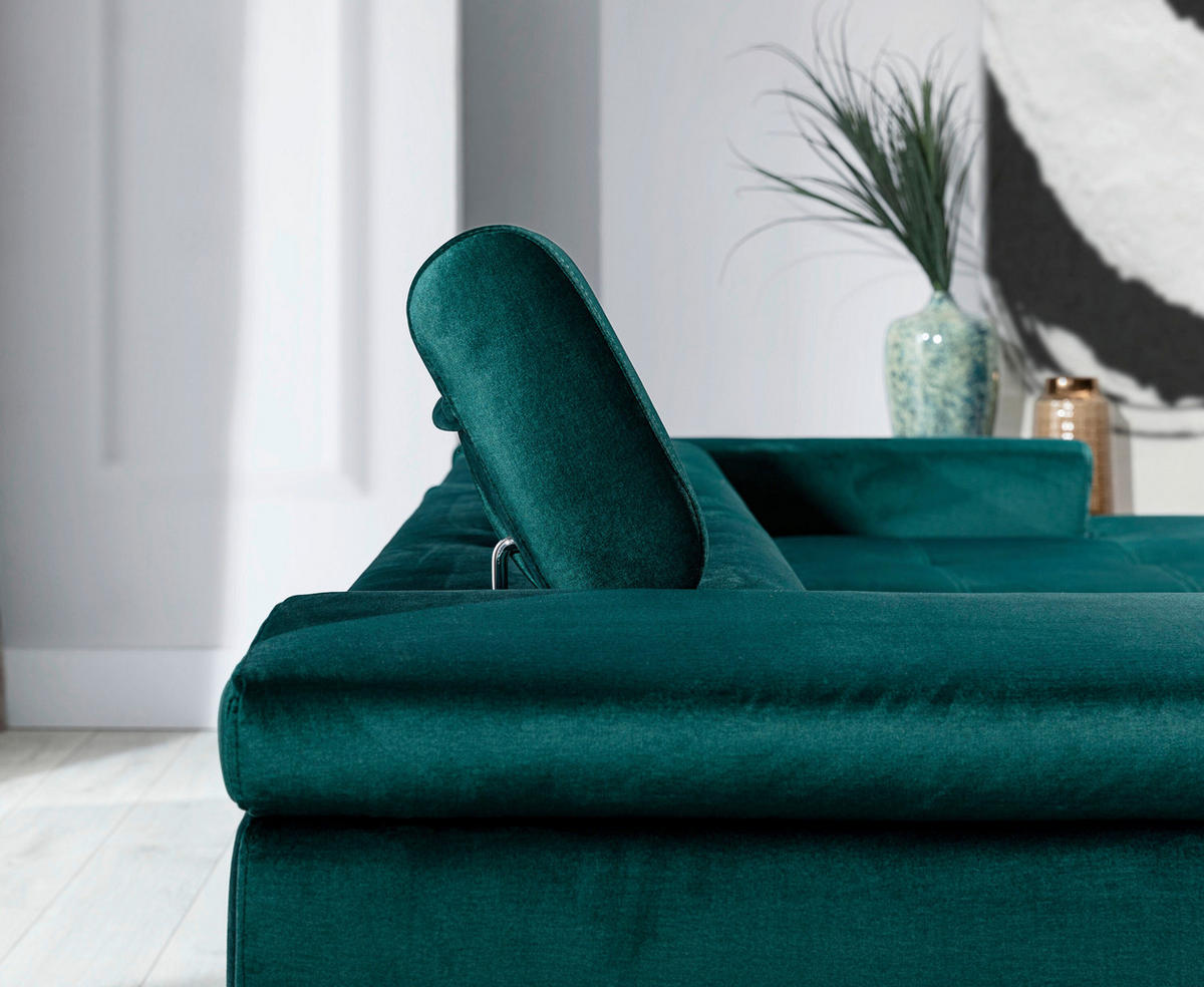 ECKSOFA  Grün Samt  - Silberfarben/Grün, Design, Textil/Metall (281/205cm) - MID.YOU