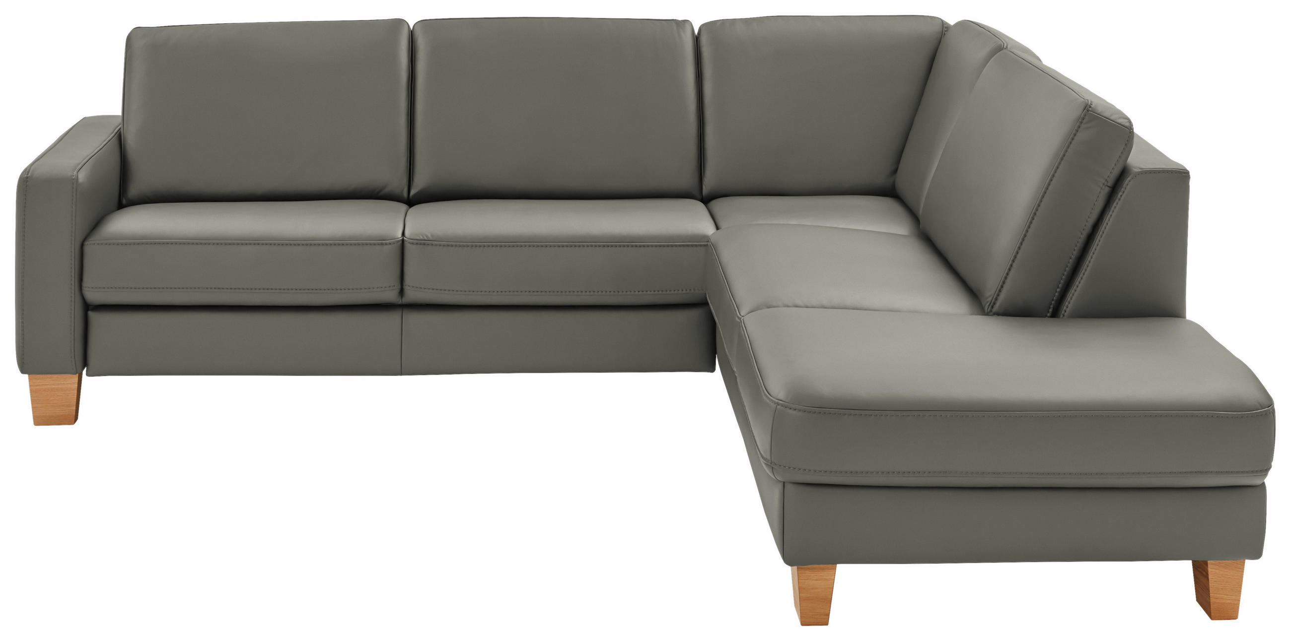 ECKSOFA in Echtleder Grau  257/235 cm  - Eiche Bianco/Grau, Natur, Leder/Holz (257/235cm) - Valdera