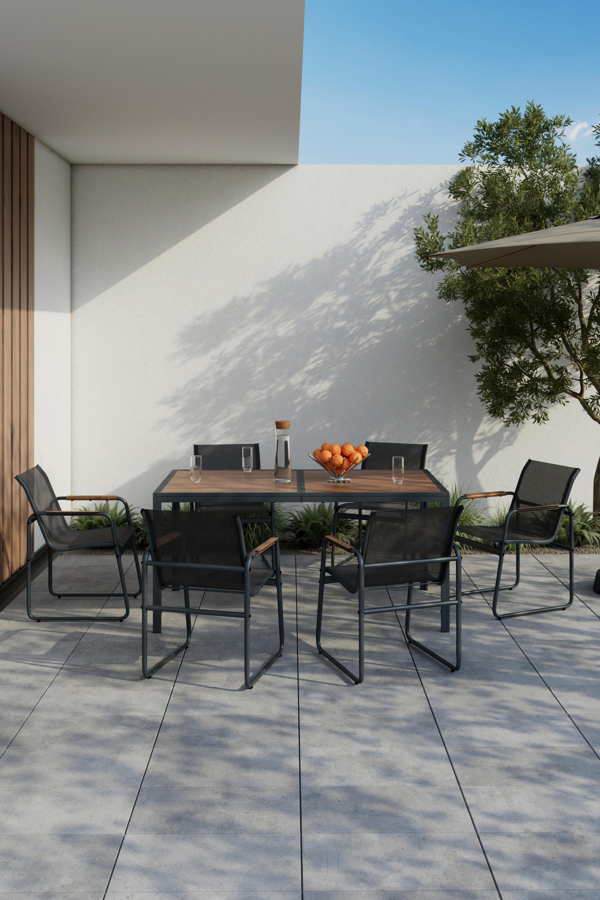 GARTENSET Webstoff Eisen  - Dunkelgrau/Naturfarben, MODERN, Kunststoff/Textil (59,5/160/50/90/82/75cm) - Ambia Garden