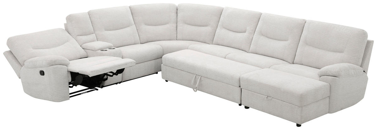ECKSOFA Weiß Leinenoptik  - Schwarz/Weiß, KONVENTIONELL, Holz/Kunststoff (286/101/338cm) - Livetastic