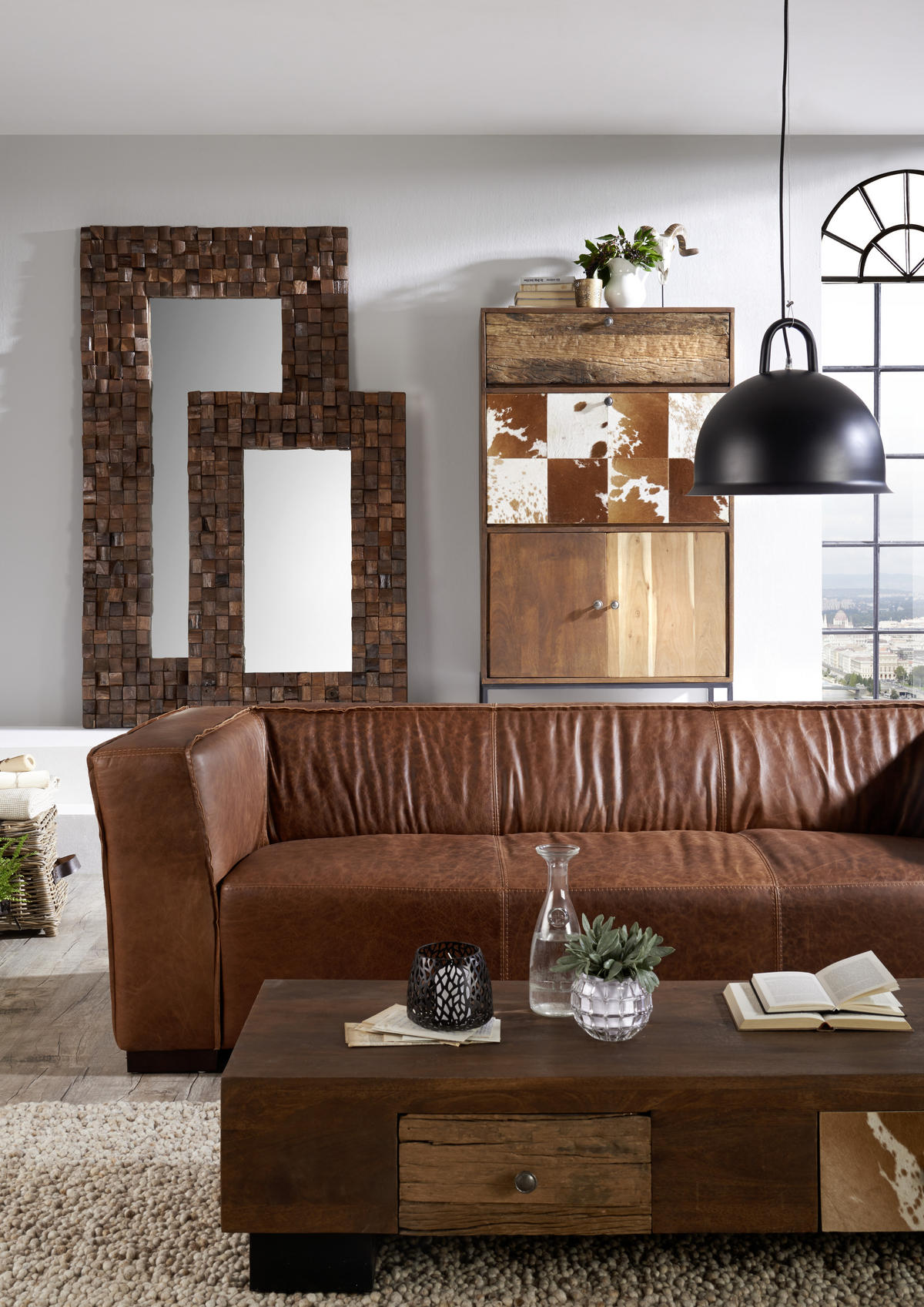 3-SITS SOFFA i äkta läder brun  - brun, Trend, läder/trä (228/72/90cm) - Ambia Home