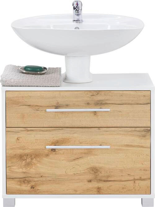SKŘÍŇKA POD UMYVADLO, barvy dubu, bílá, 65/53/35 cm - bílá/barvy dubu, Moderní, kov/dřevo (65/53/35cm) - Welnova