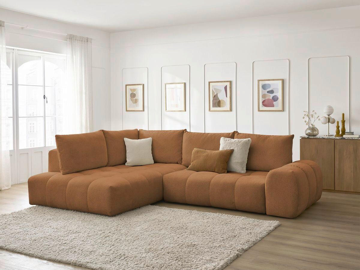 ECKSCHLAFSOFA EVEREST  mit Rücken echt, Armteil links, Armteil rechts Flachgewebe Orange  - Schwarz/Orange, MODERN, Kunststoff/Textil (320/212cm)