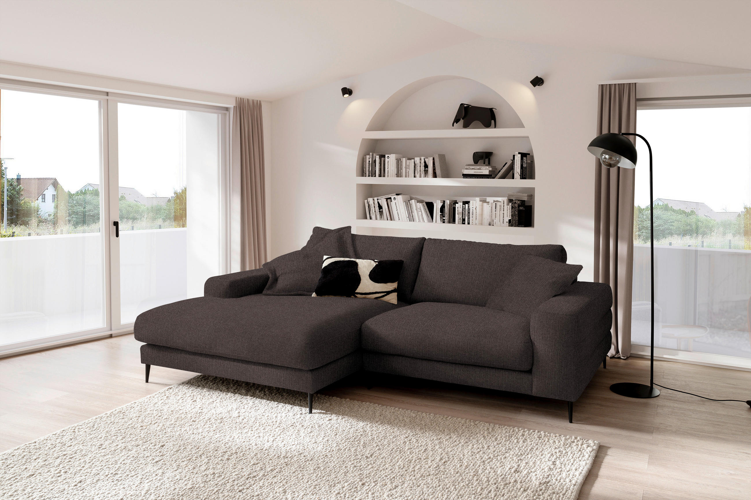 ECKSOFA in Flachgewebe Braun  - Schwarz/Braun, Design, Textil/Metall (177/253cm) - Dieter Knoll