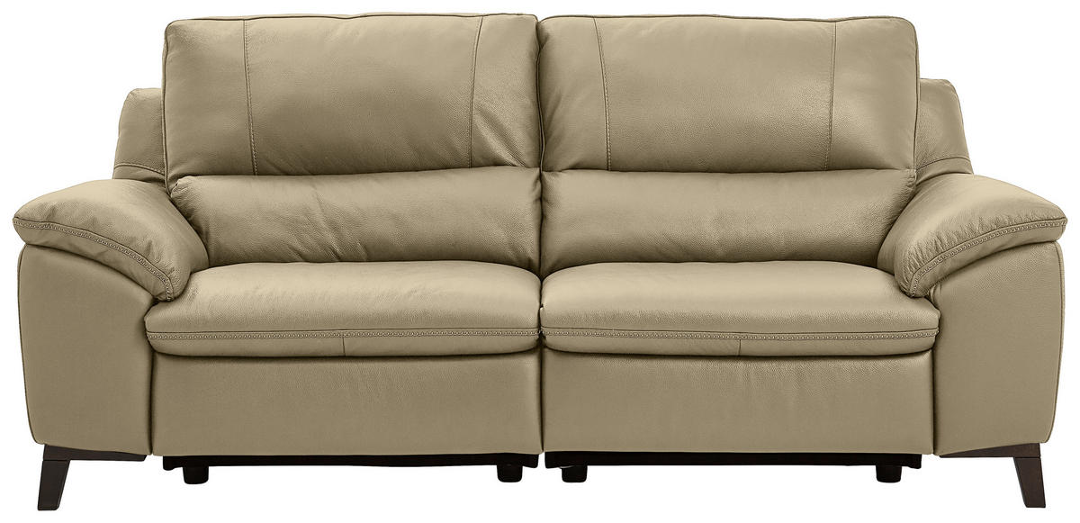 2,5-SITZER mit Relaxfunktion in Kombination Echtleder/Lederlook Greige  - Wengefarben/Greige, Design, Leder/Holz (216/97/95-151cm) - Livetastic