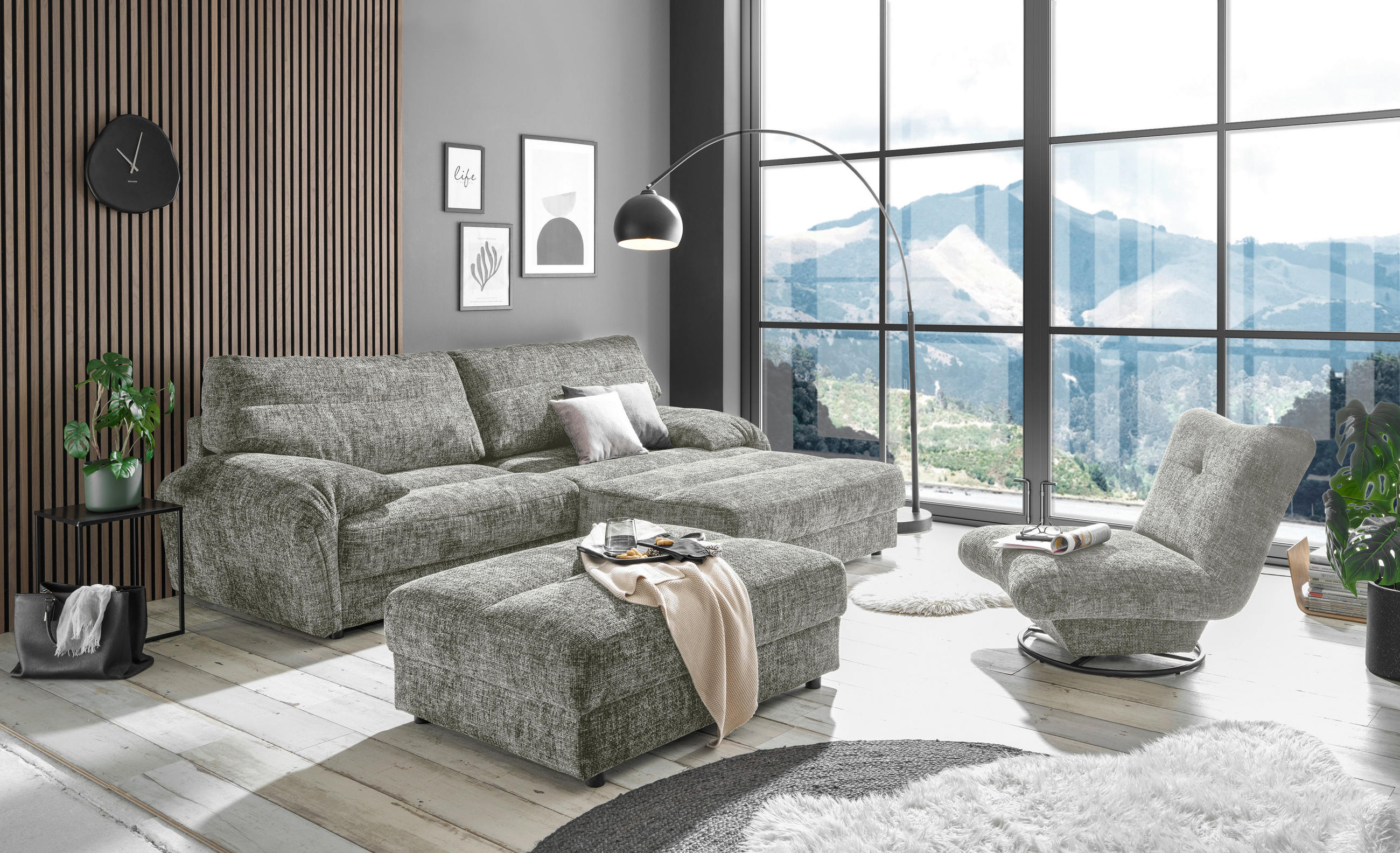 HOCKER Webstoff Grau  - Schwarz/Grau, KONVENTIONELL, Kunststoff/Textil (114/43/84cm) - MID.YOU