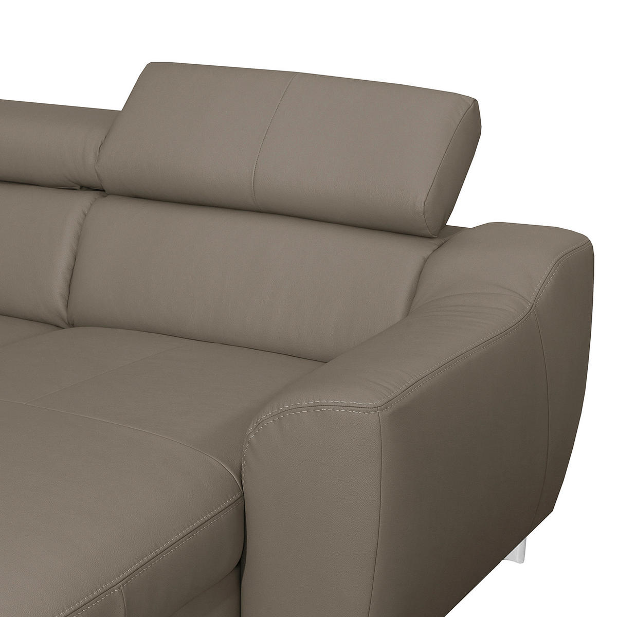 WOHNLANDSCHAFT in Lederlook Echtleder Taupe  - Taupe/Chromfarben, Design, Leder/Textil (208/315/175cm) - Livetastic