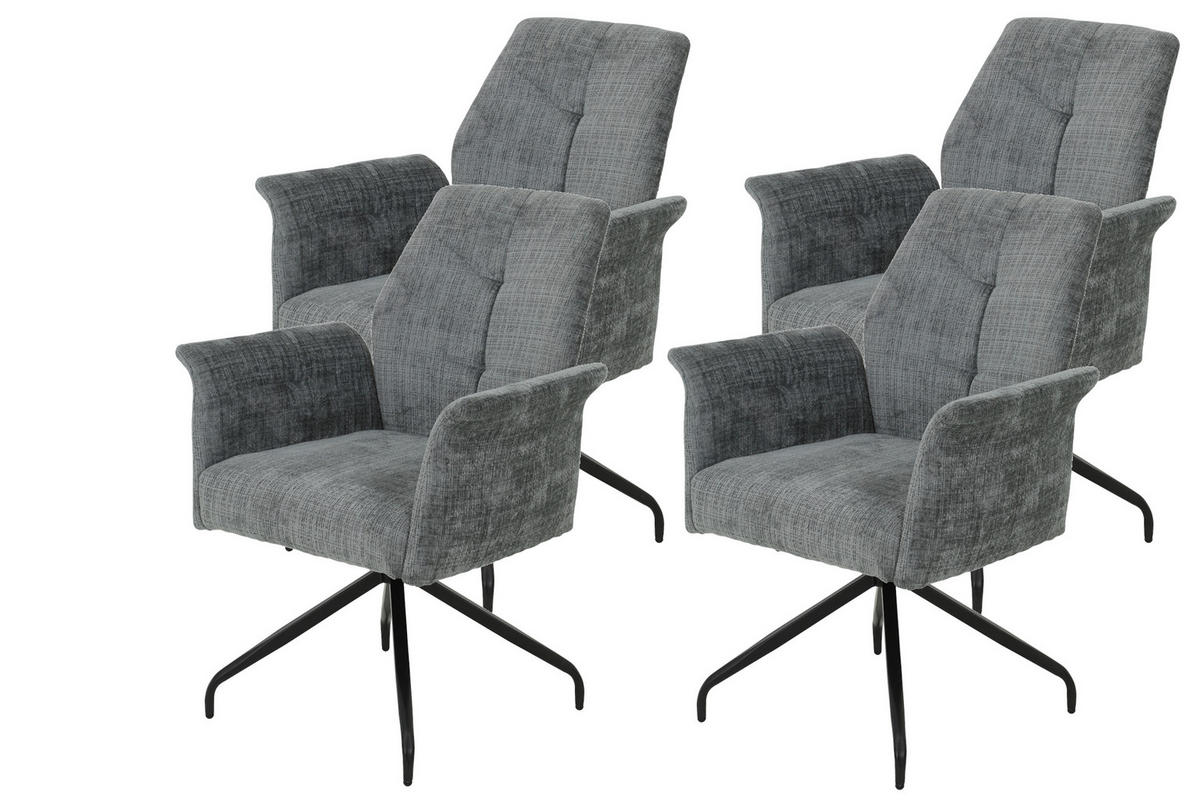 ARMLEHNSTUHL-SET 4 Stück  in Stahl Webstoff, Mikrofaser  - Hellgrau/Schwarz, MODERN, Textil/Metall (71/93/68cm) - MID.YOU