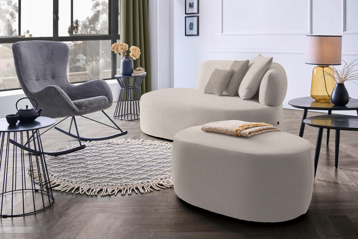 RÉCAMIERE in Plüsch Greige, Graubraun  - Greige/Graubraun, MODERN, Kunststoff/Textil (166/86/105cm) - Hom`in