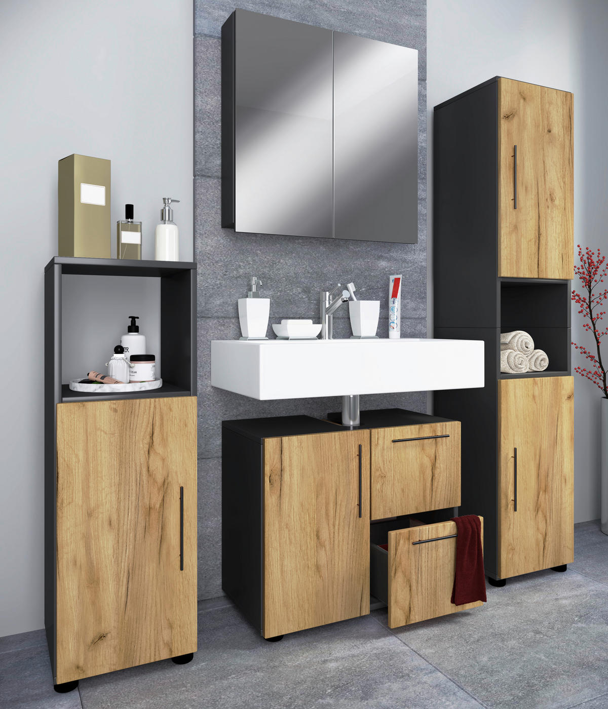 BADRUM 123 cm  - honungsek/svart, Modern, trämaterial/plast (123cm) - MID.YOU