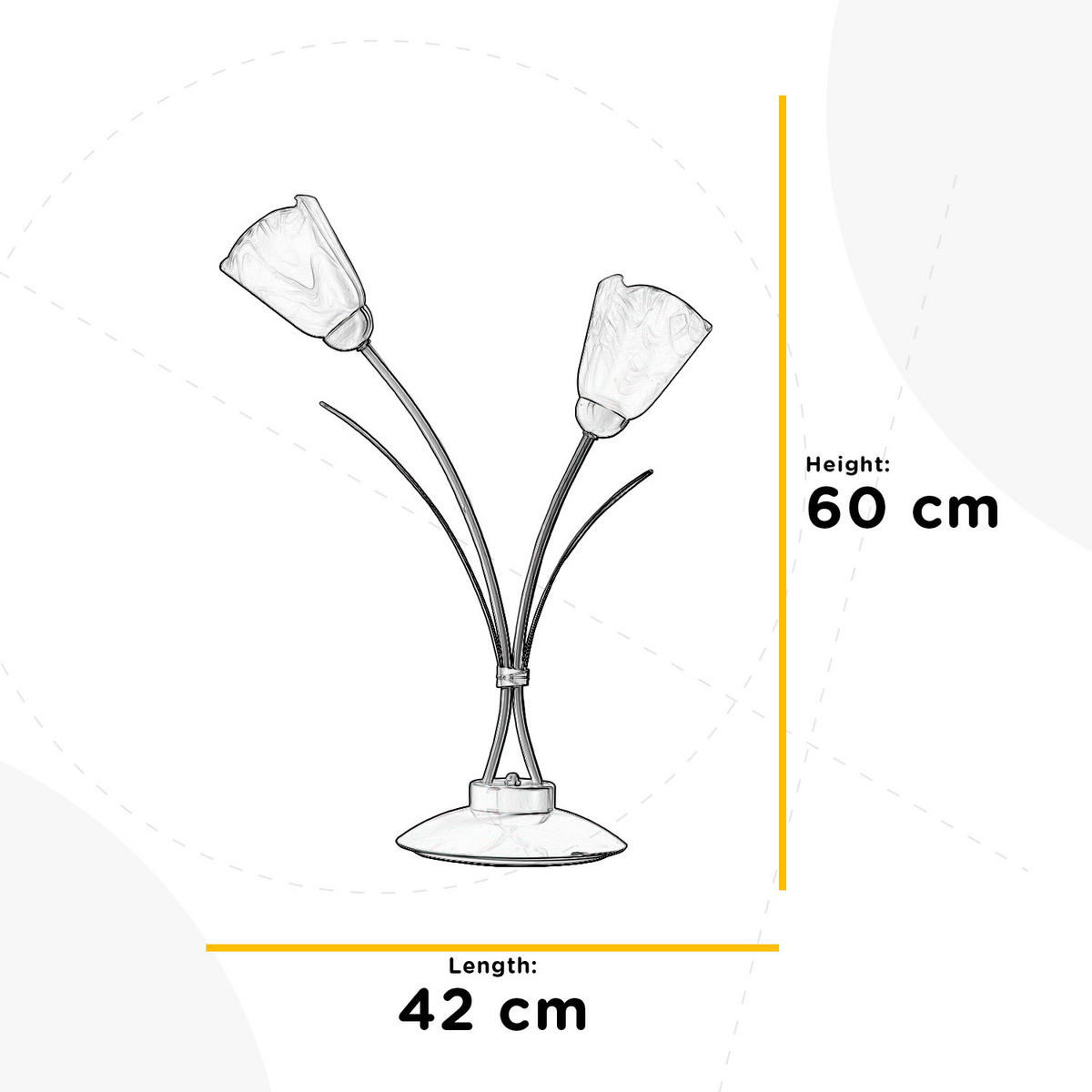 NACHTTISCHLEUCHTE 42/60 cm   - Weiß, KONVENTIONELL, Glas/Metall (42/60cm)