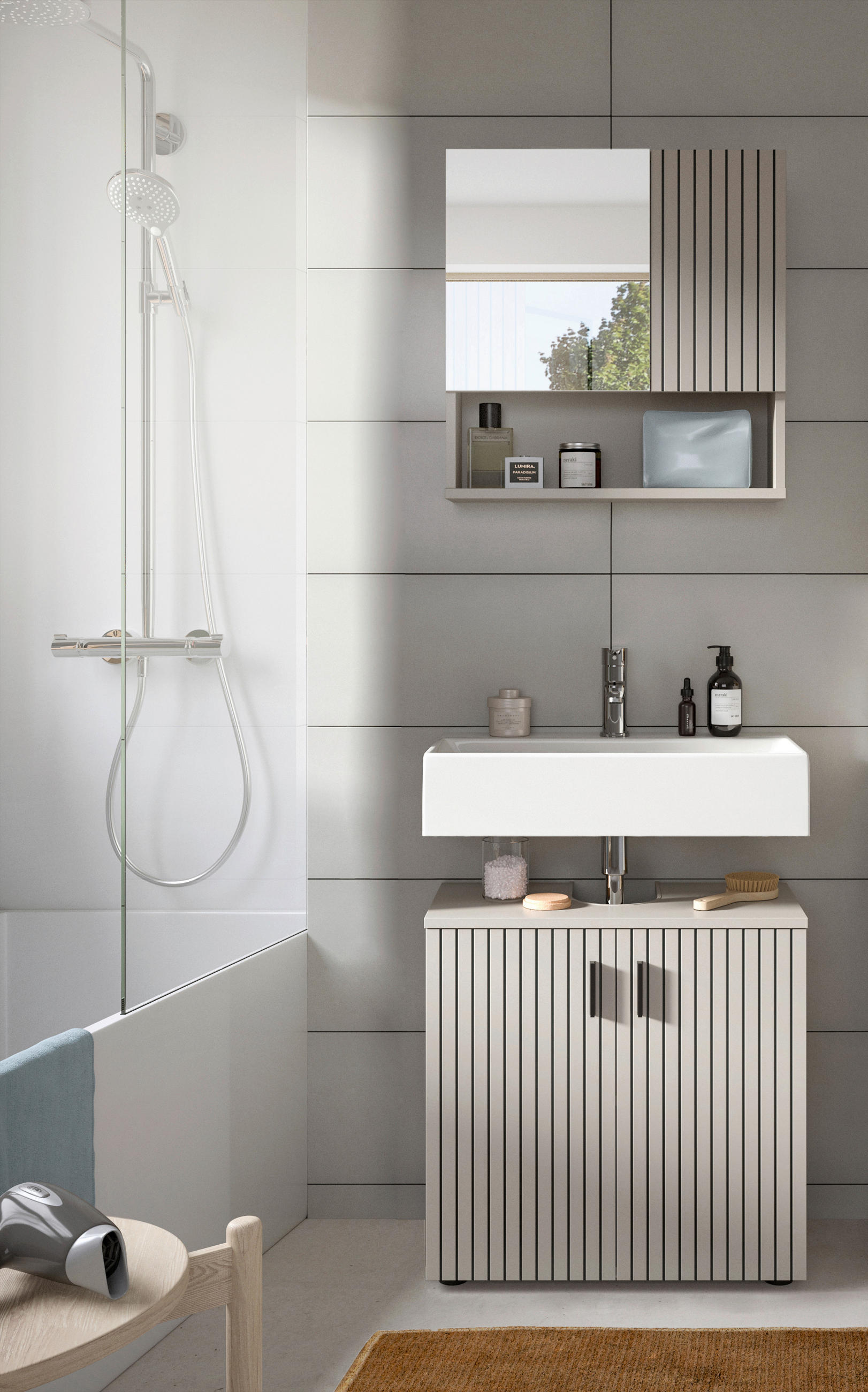 BADEZIMMER 2-teilig  in 60 cm  - Kaschmir/Schwarz, Trend, Glas/Holzwerkstoff (60cm) - MID.YOU