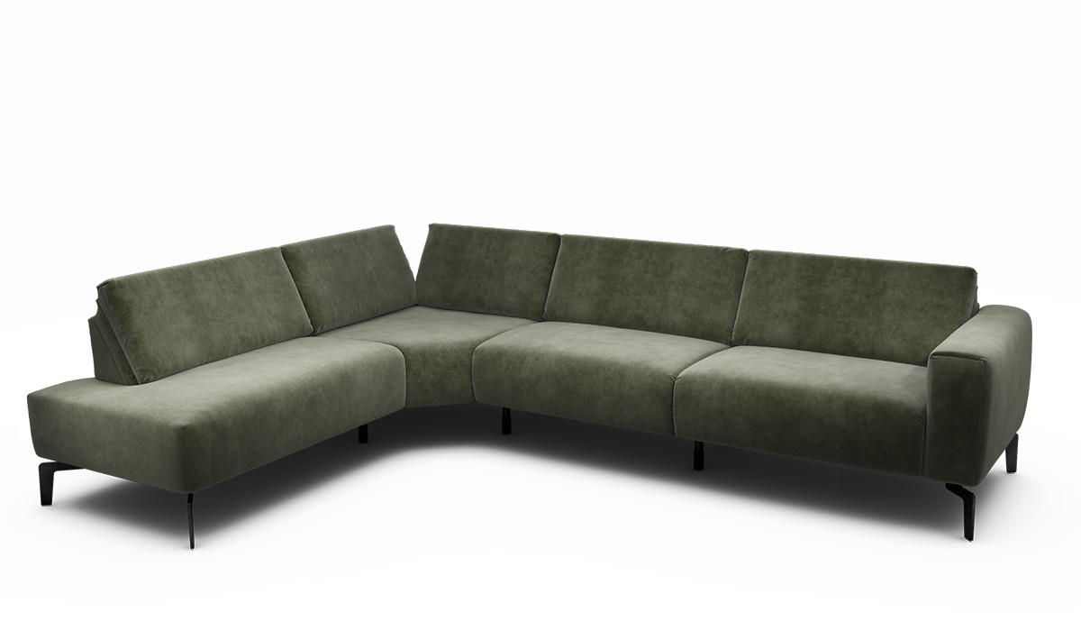 ECKSOFA in Samt Waldgrün  213/296 cm  - Waldgrün/Schwarz, Design, Textil/Metall (213/296cm) - SENSOO