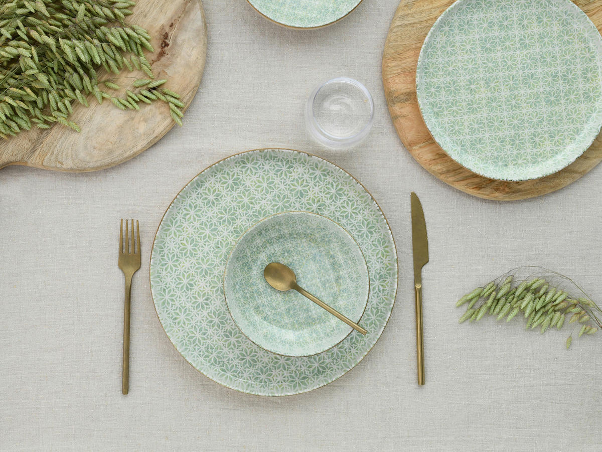 JEDÁLENSKÝ SERVIS, kamenina - krémová/zelená, Basics, keramika - Creatable