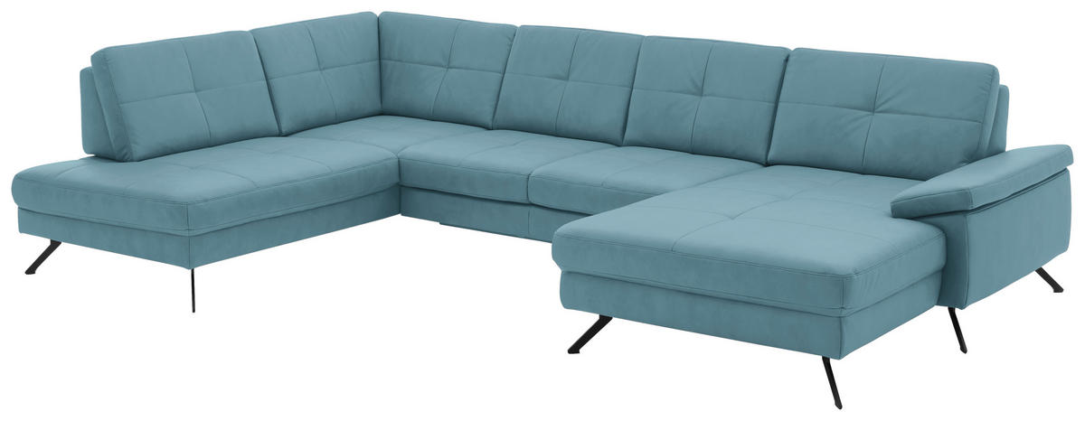 WOHNLANDSCHAFT in Lederlook, Mikrofaser Blau  - Blau/Schwarz, Design, Textil/Metall (220/345cm) - Beldomo System