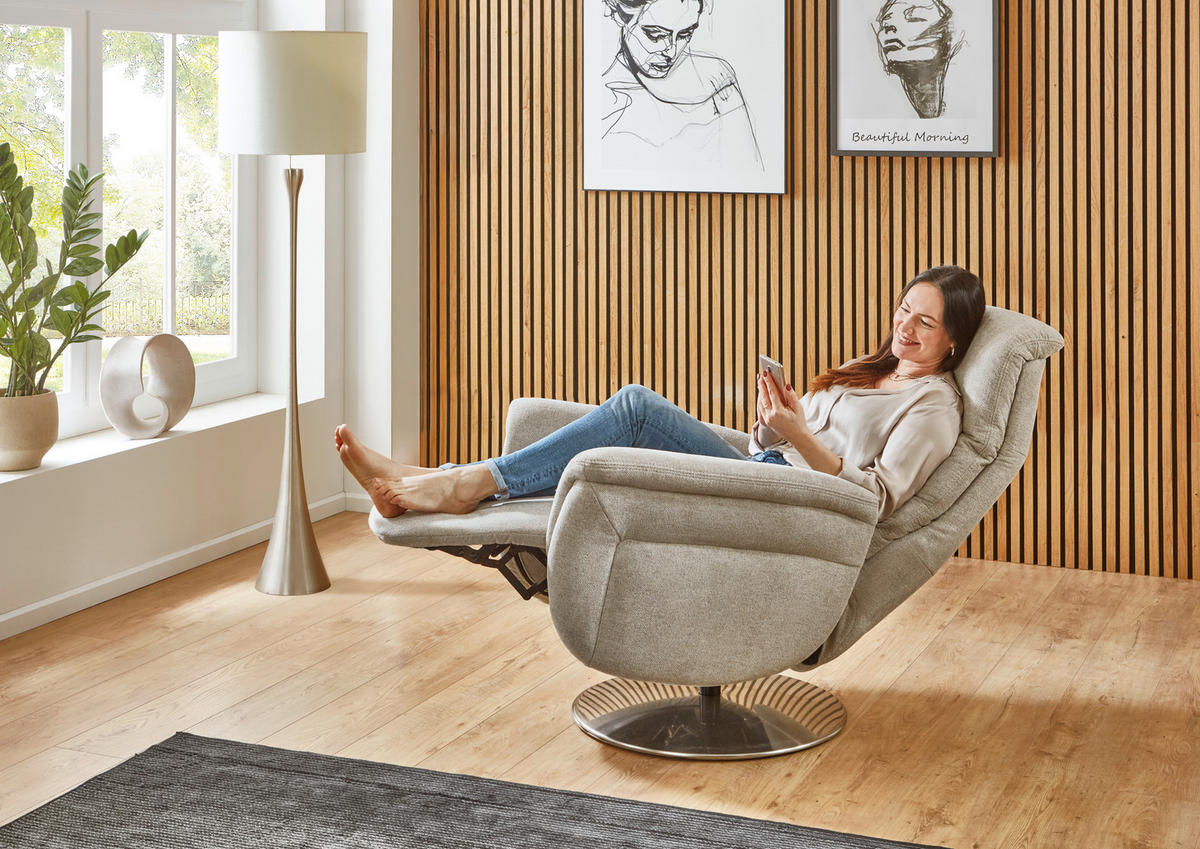 RELAXSESSEL Textil Beige  - Edelstahlfarben/Beige, Konventionell, Textil/Metall (79/112/94cm) - Beldomo Premium