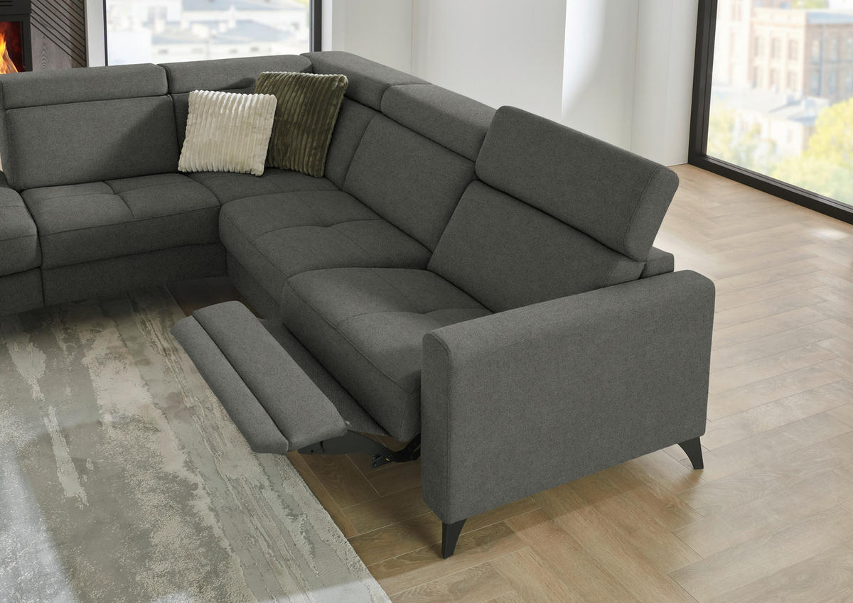 ECKSOFA Flachgewebe Dunkelgrau  - Dunkelgrau/Schwarz, Konventionell, Textil/Metall (214/276cm) - Beldomo System