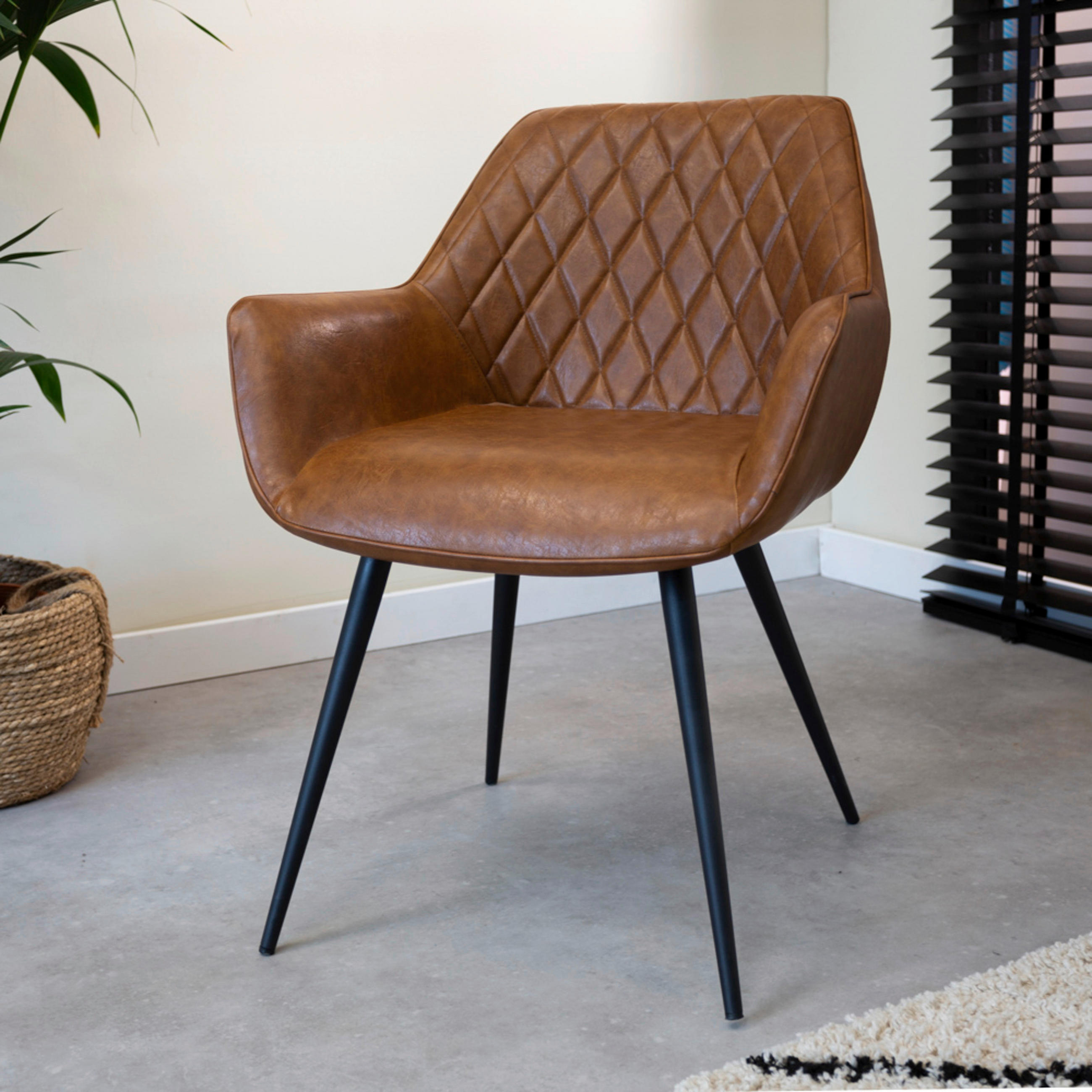 STUHL-SET 2 Stück  in Aluminium Lederlook  - Cognac/Schwarz, KONVENTIONELL, Textil/Metall (62/83/60cm) - MID.YOU
