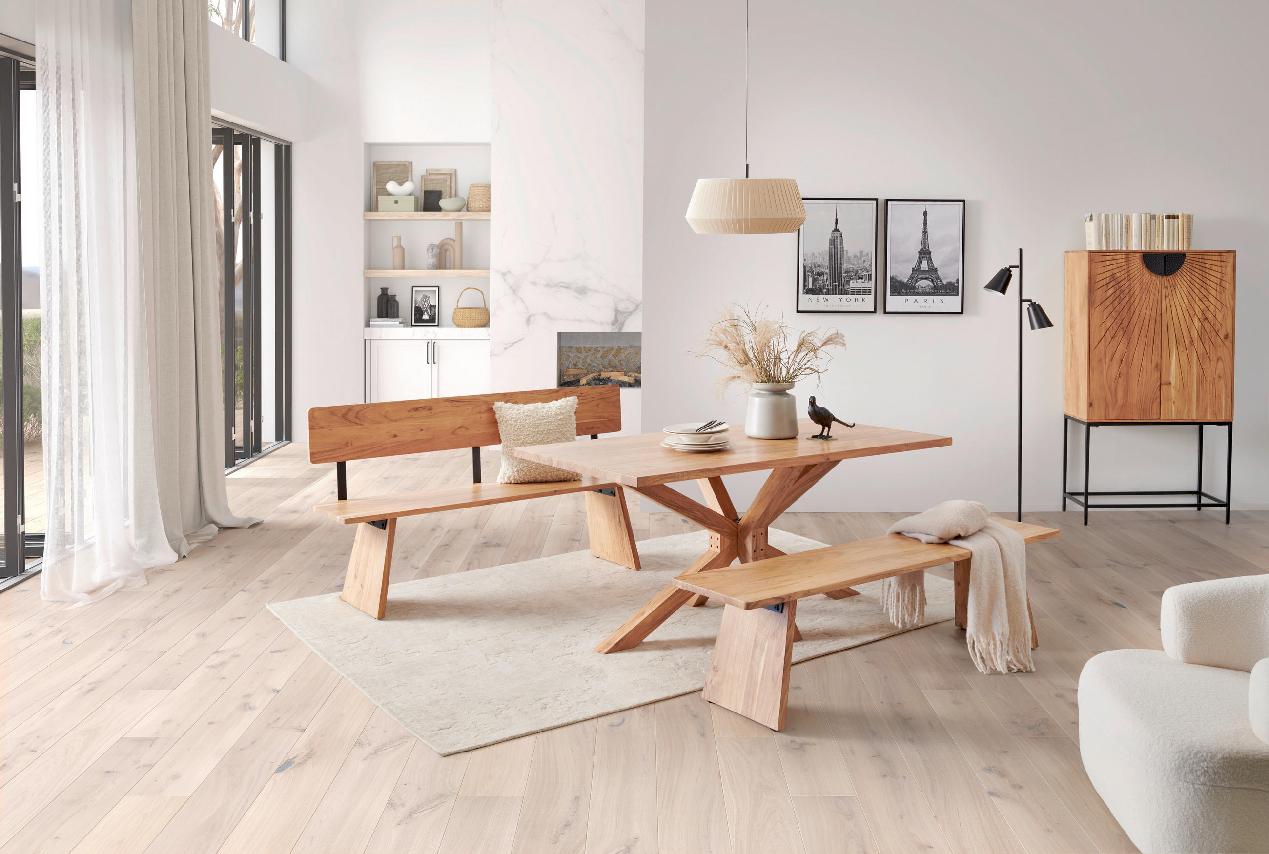 SITZBANK 175/85/40 cm Schwarz, Akaziefarben Akazie vollmassiv  - Schwarz/Akaziefarben, MODERN, Holz/Metall (175/85/40cm) - MID.YOU