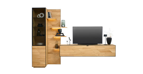 WOHNWAND  in Schwarz, Eichefarben  270/200/42 cm  - Wildeiche/Eichefarben, Natur, Glas/Holz (270/200/42cm) - Linea Natura