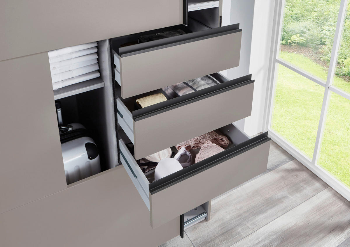 SCHWEBETÜRENSCHRANK 270/208/64 cm 3-türig Beige, Greige  - Greige/Beige, MODERN, Glas/Holzwerkstoff (270/208/64cm) - MID.YOU