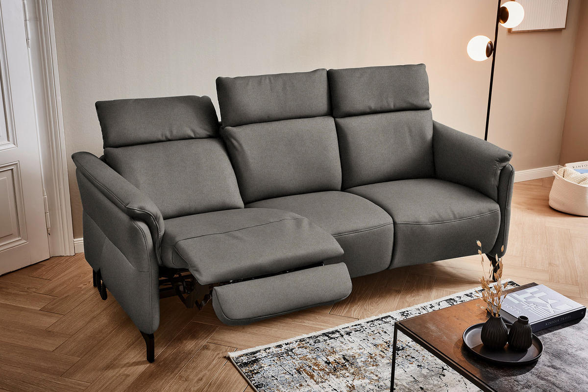 TRAPEZSOFA in Mikrofaser Schieferfarben  - Schieferfarben/Schwarz, Konventionell, Textil/Metall (221/103/95cm) - Dieter Knoll