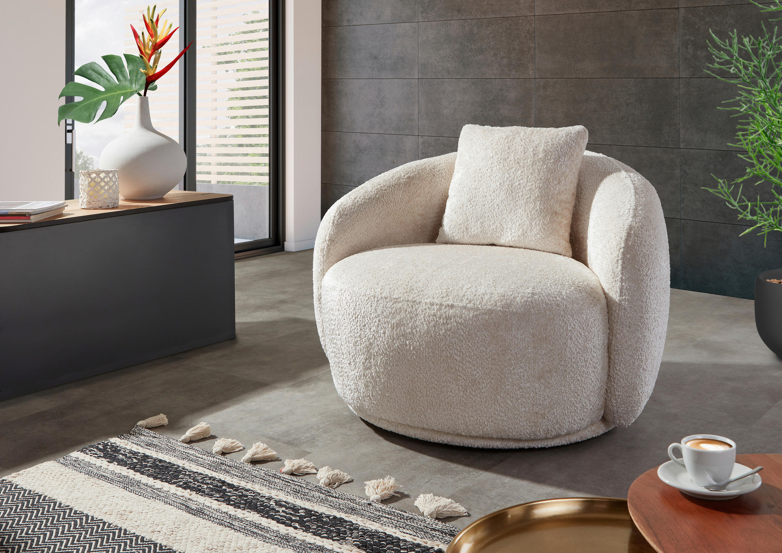 COCKTAILSESSEL Chenille Creme    - Creme/Schwarz, LIFESTYLE, Textil/Metall (101/79/96cm) - Xora