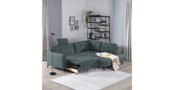 ECKSOFA in Flachgewebe, Leinenoptik Blau  - Blau/Schwarz, Design, Textil/Metall (247/208cm) - Xora