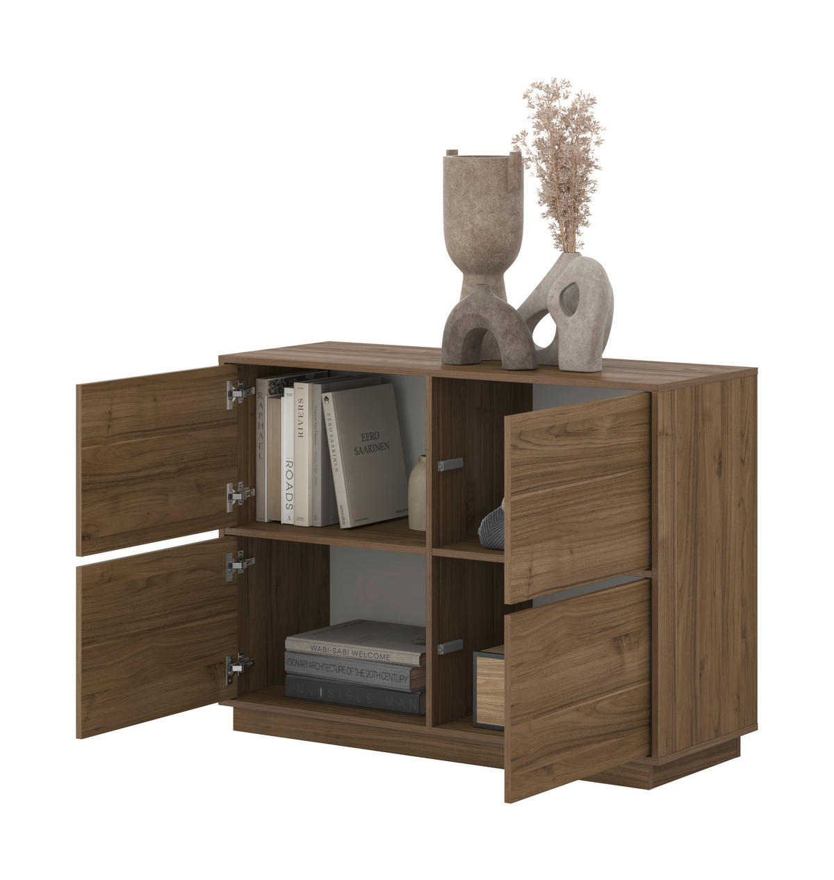 SIDEBOARD Japandi  in 111/82,5/41,5 cm  - Nussbaumfarben, Design, Holzwerkstoff (111/82,5/41,5cm) - MID.YOU