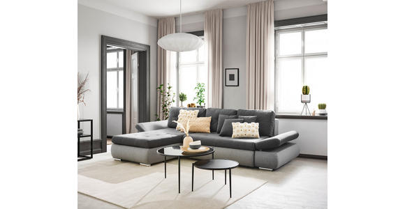 ECKSOFA in Webstoff Hellgrau, Grau 302/187 cm - Chromfarben/Dunkelgrau, Design, Kunststoff/Textil (302/187cm) - Carryhome