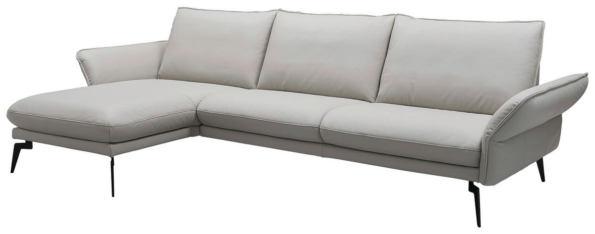 ECKSOFA Hellgrau Echtleder  - Hellgrau/Schwarz, LIFESTYLE, Leder/Metall (168/260cm) - Moderano