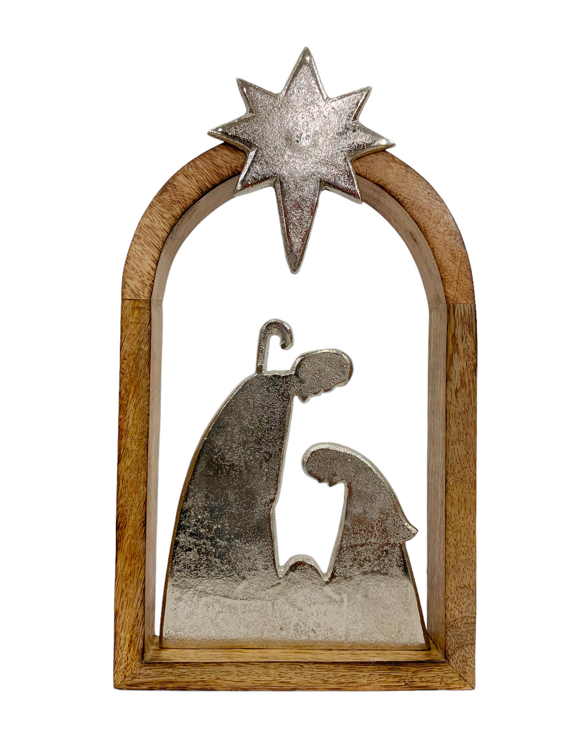 WEIHNACHTSFIGUR  - Silberfarben/Naturfarben, LIFESTYLE, Holz/Metall (19,5/34,5/4,5cm) - X-Mas