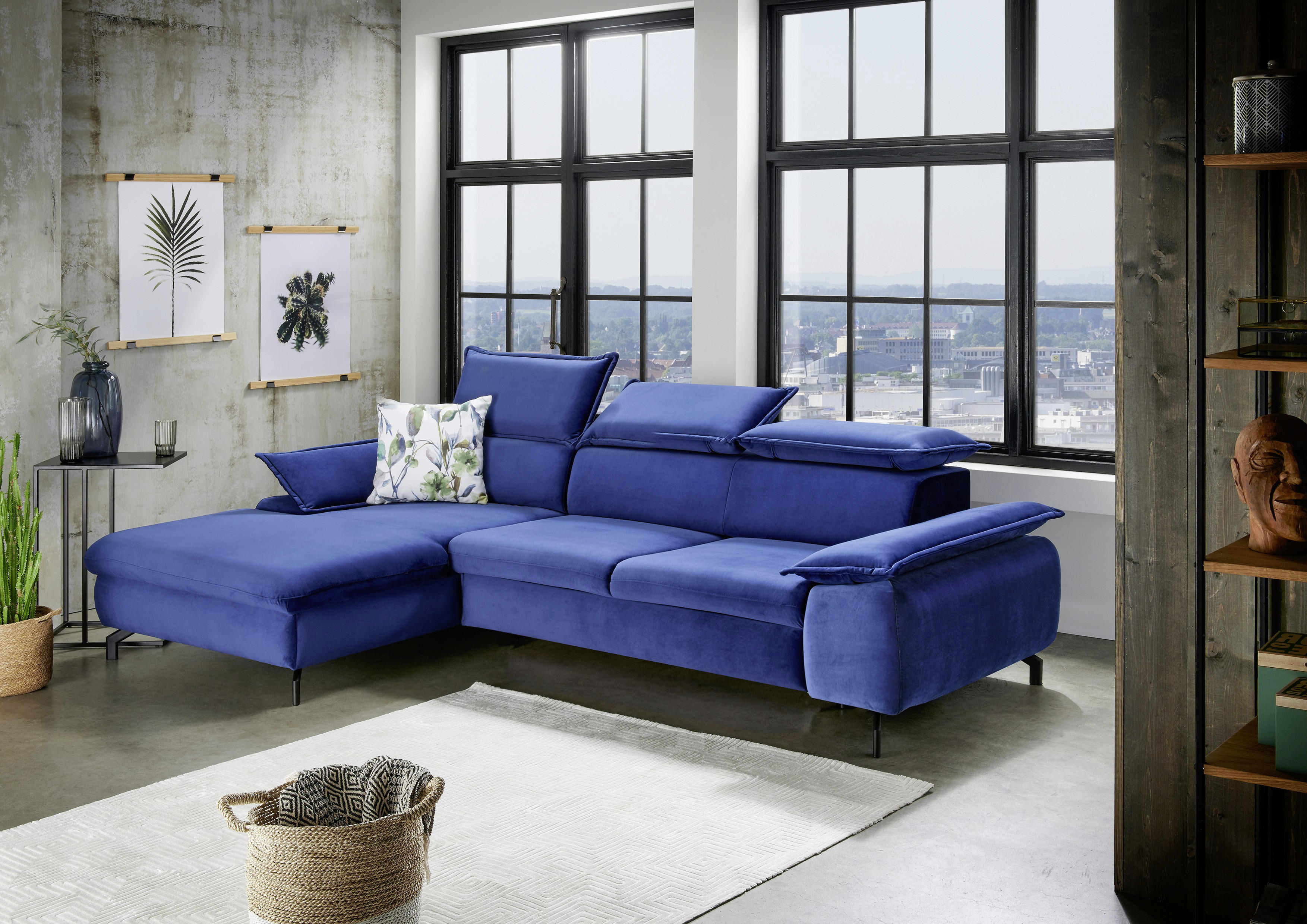 WOHNLANDSCHAFT Blau Velours  - Blau/Schwarz, KONVENTIONELL, Textil/Metall (175/280cm) - Livetastic