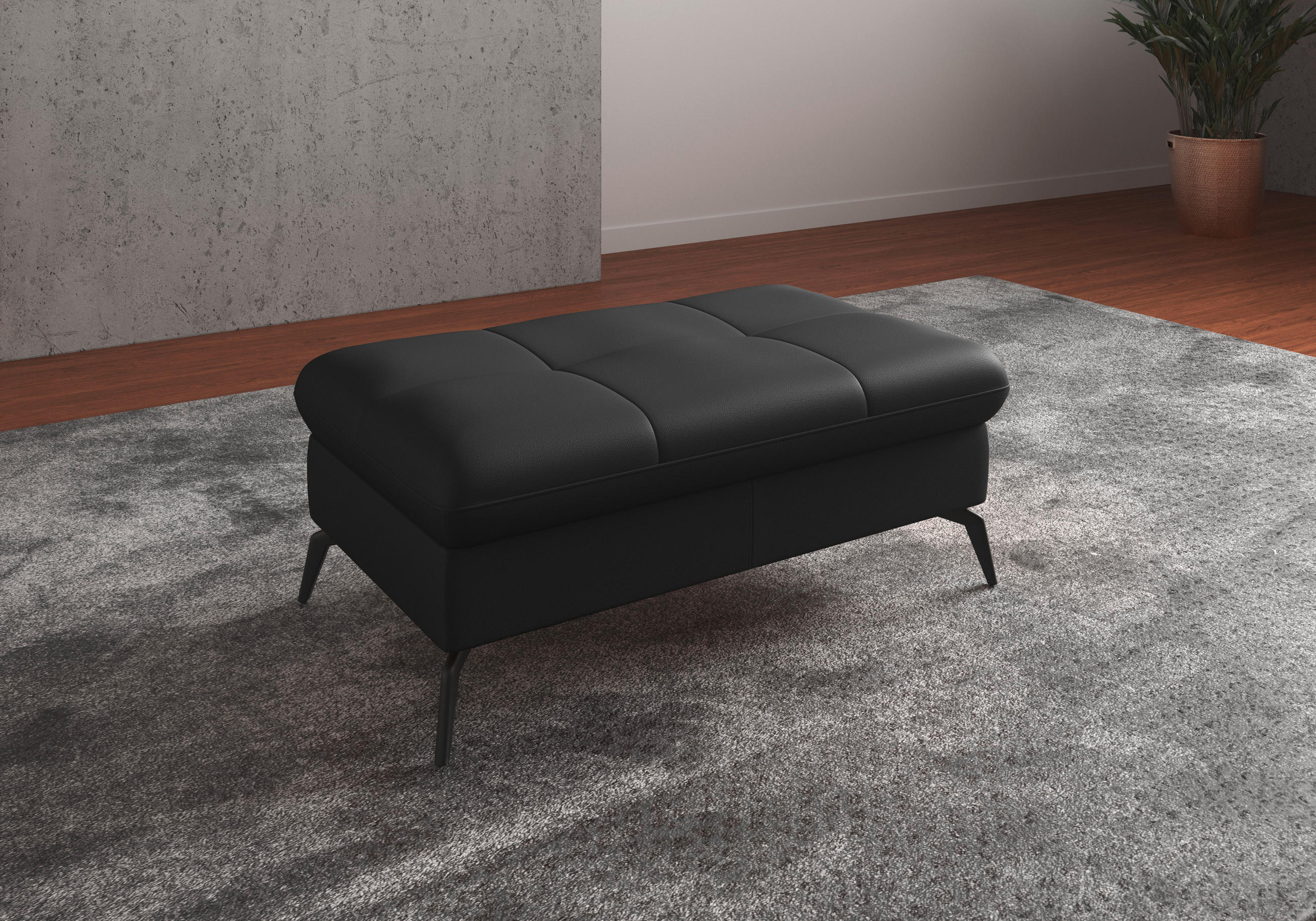 HOCKER Echtleder Schwarz  - Schwarz, KONVENTIONELL, Leder/Metall (102/47/69cm) - Sit & More
