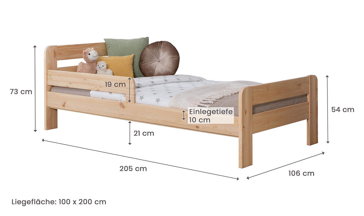 BETT in Naturfarben  - Naturfarben, MODERN, Holz (100/200cm) - Livetastic