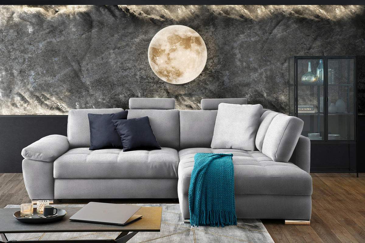 ECKSOFA in Webstoff Hellgrau  276/212 cm  - Chromfarben/Silberfarben, Design, Kunststoff/Textil (276/212cm) - Carryhome