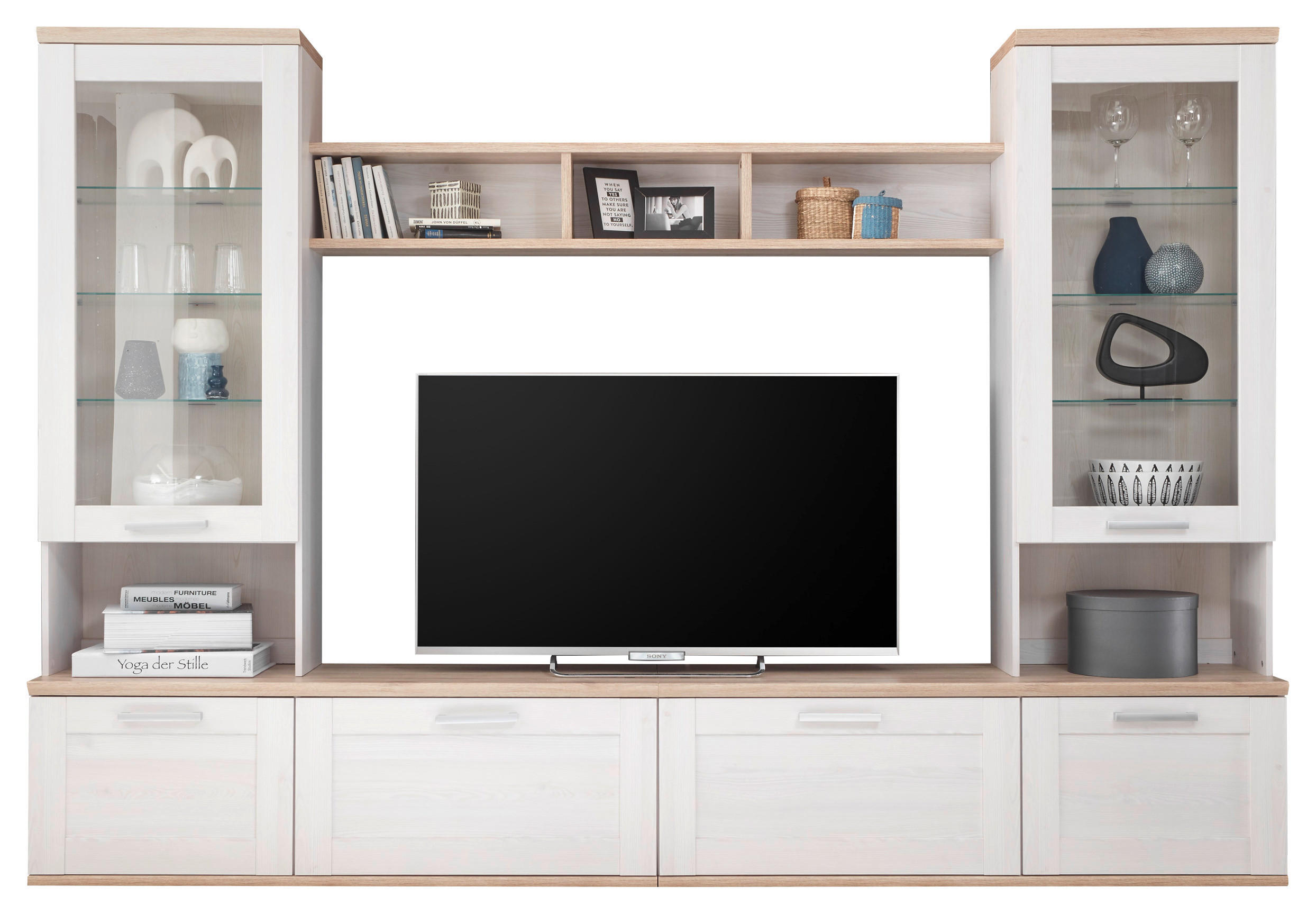 WOHNWAND  in Weiß, Eichefarben  277/191/35/43 cm  - Eichefarben/Silberfarben, Design, Glas/Holzwerkstoff (277/191/35/43cm) - MID.YOU