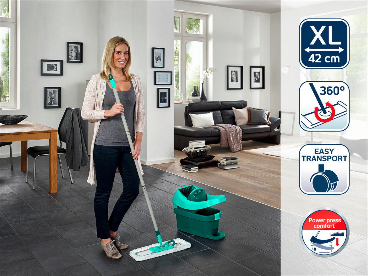 BODENREINIGUNGSSET PROFI XL MOBILE  - Türkis, KONVENTIONELL, Kunststoff/Metall (146cm) - Leifheit