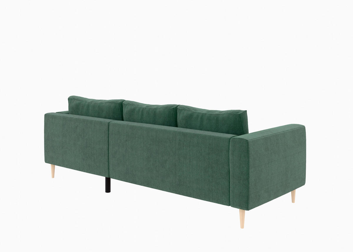 ECKSOFA Dunkelgrün Cord  - Dunkelgrün/Buchefarben, MODERN, Holz/Textil (232/161cm) - Trendmanufaktur