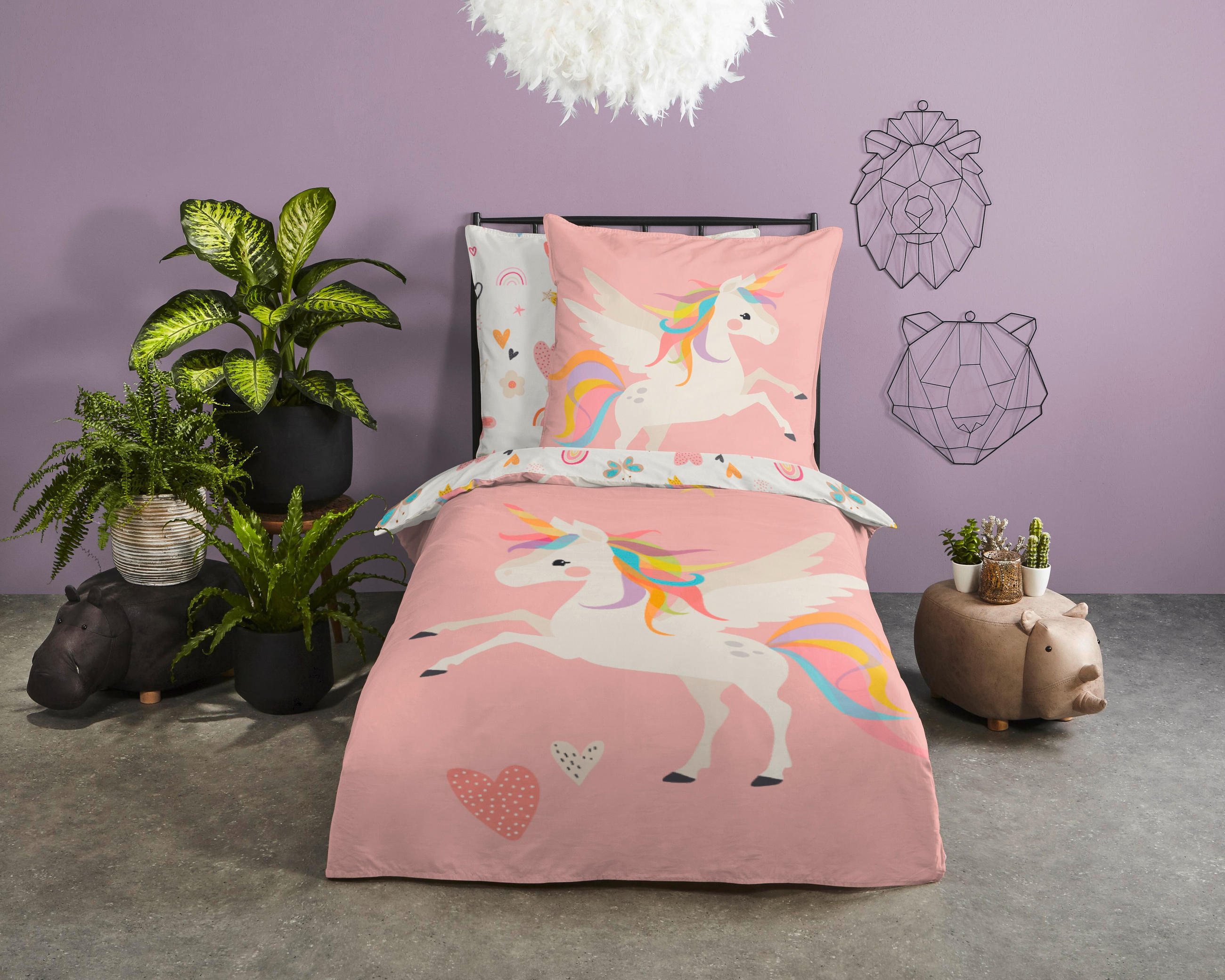 JUGENDBETTWÄSCHE Unicorn Renforcé 135/200 cm  - Rot/Rosa, Design, Textil (135/200cm)