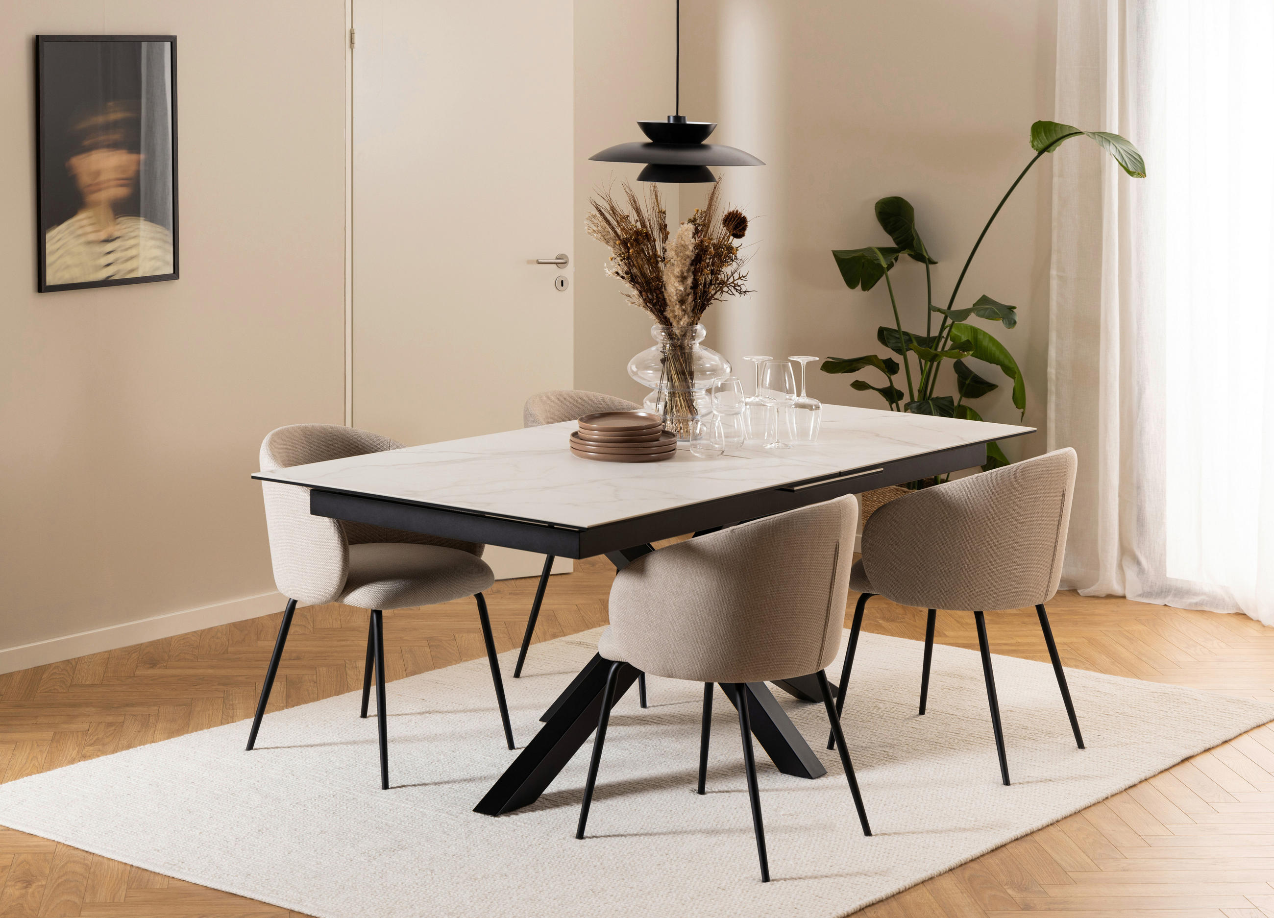 ESSTISCH Weiß rechteckig ausziehbar - Schwarz/Weiß, Trend, Keramik/Metall (200-240/100/76cm) - MID.YOU