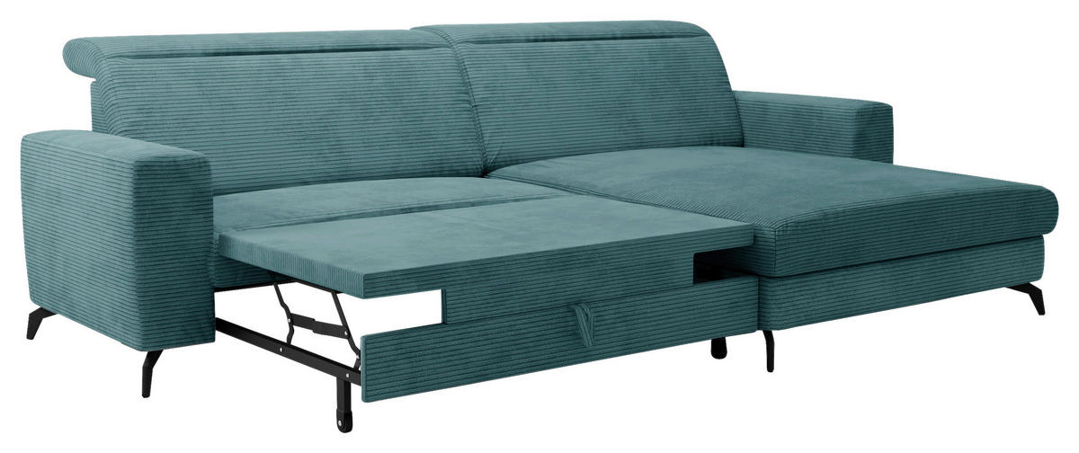 ECKSOFA in Cord Petrol  - Petrol/Schwarz, Konventionell, Textil/Metall (290/178cm) - Sit & More