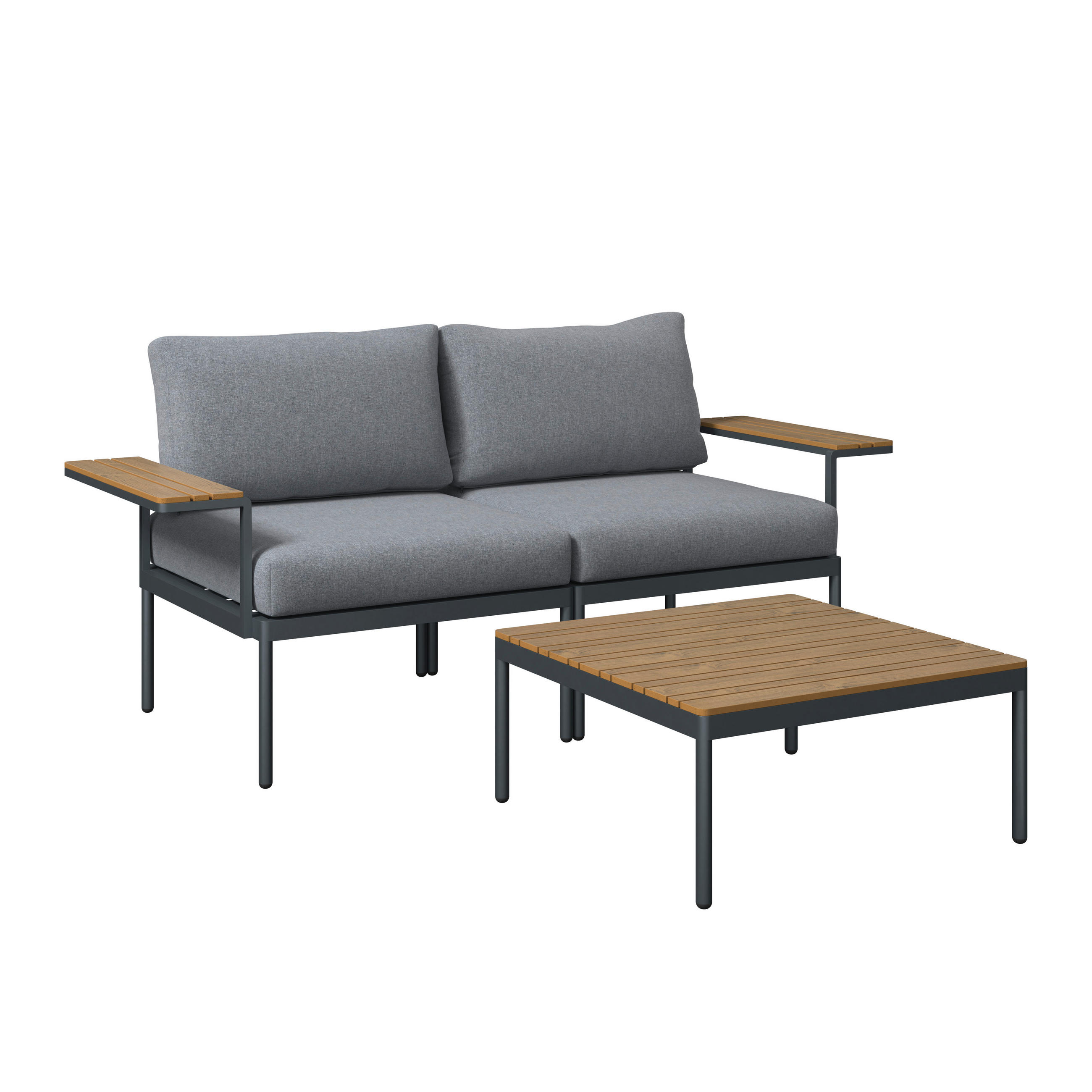 LOUNGEGARNITUR 3-teilig   85/64.5/71.5 cm Stahl  - Dunkelgrau/Naturfarben, MODERN, Kunststoff/Textil (85/64.5/71.5cm) - Ambia Garden