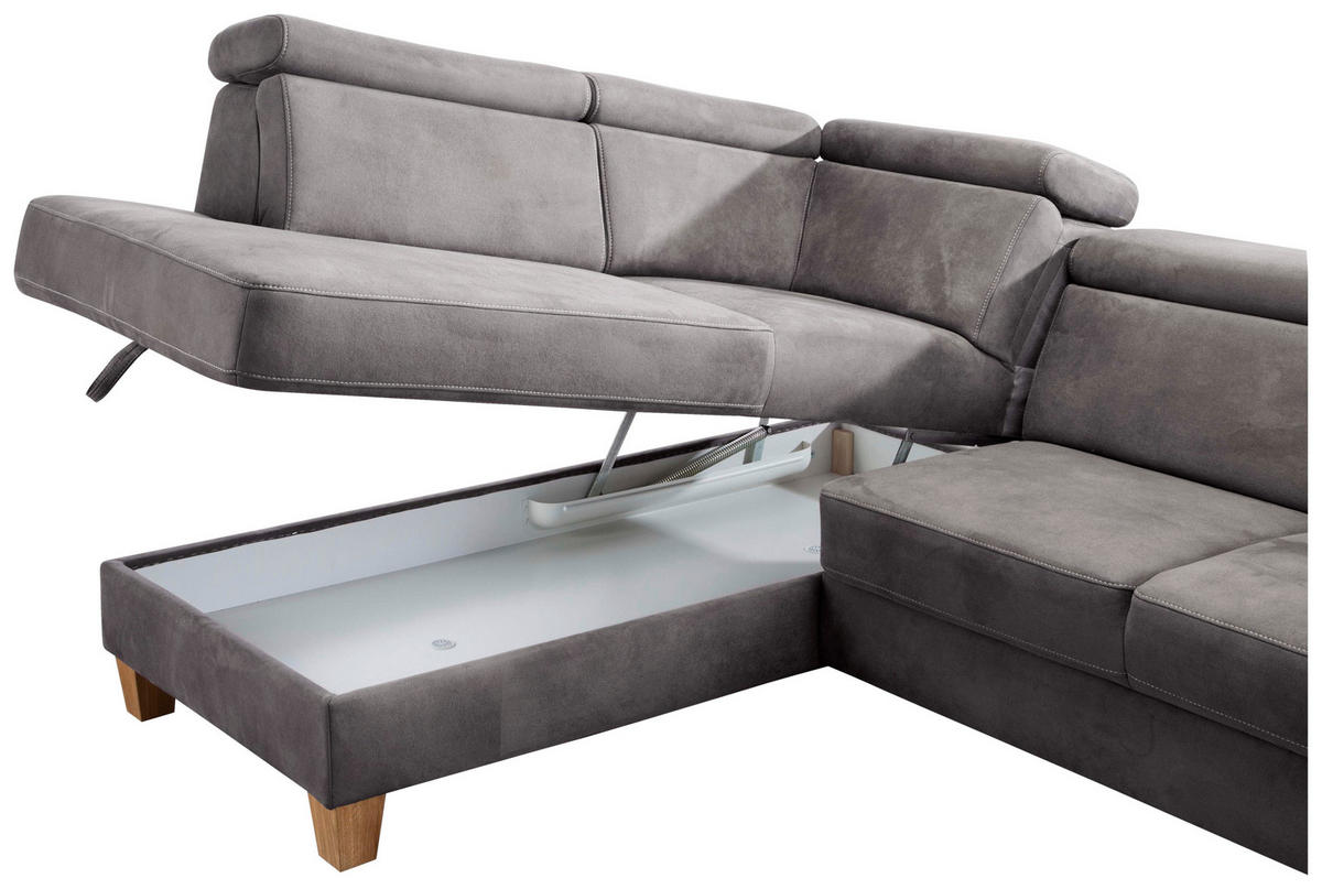 ECKSOFA in Mikrofaser Anthrazit  - Eichefarben/Anthrazit, Konventionell, Holz/Textil (194/245cm) - Sit & More
