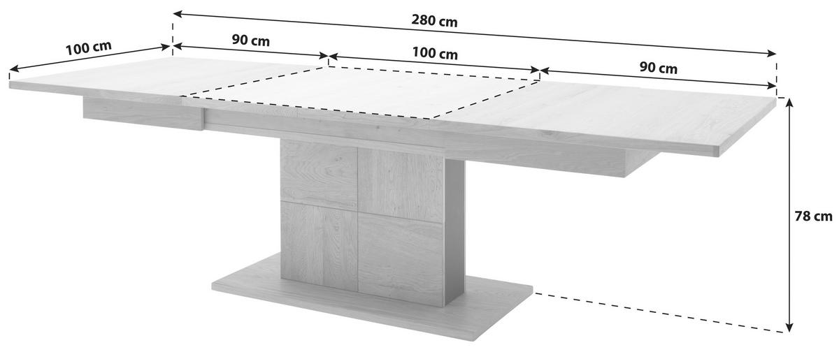 ESSTISCH in Holz, Holzwerkstoff 180-280/100/78 cm  - Eiche Bianco/Anthrazit, Design, Holz/Holzwerkstoff (180-280/100/78cm) - MID.YOU