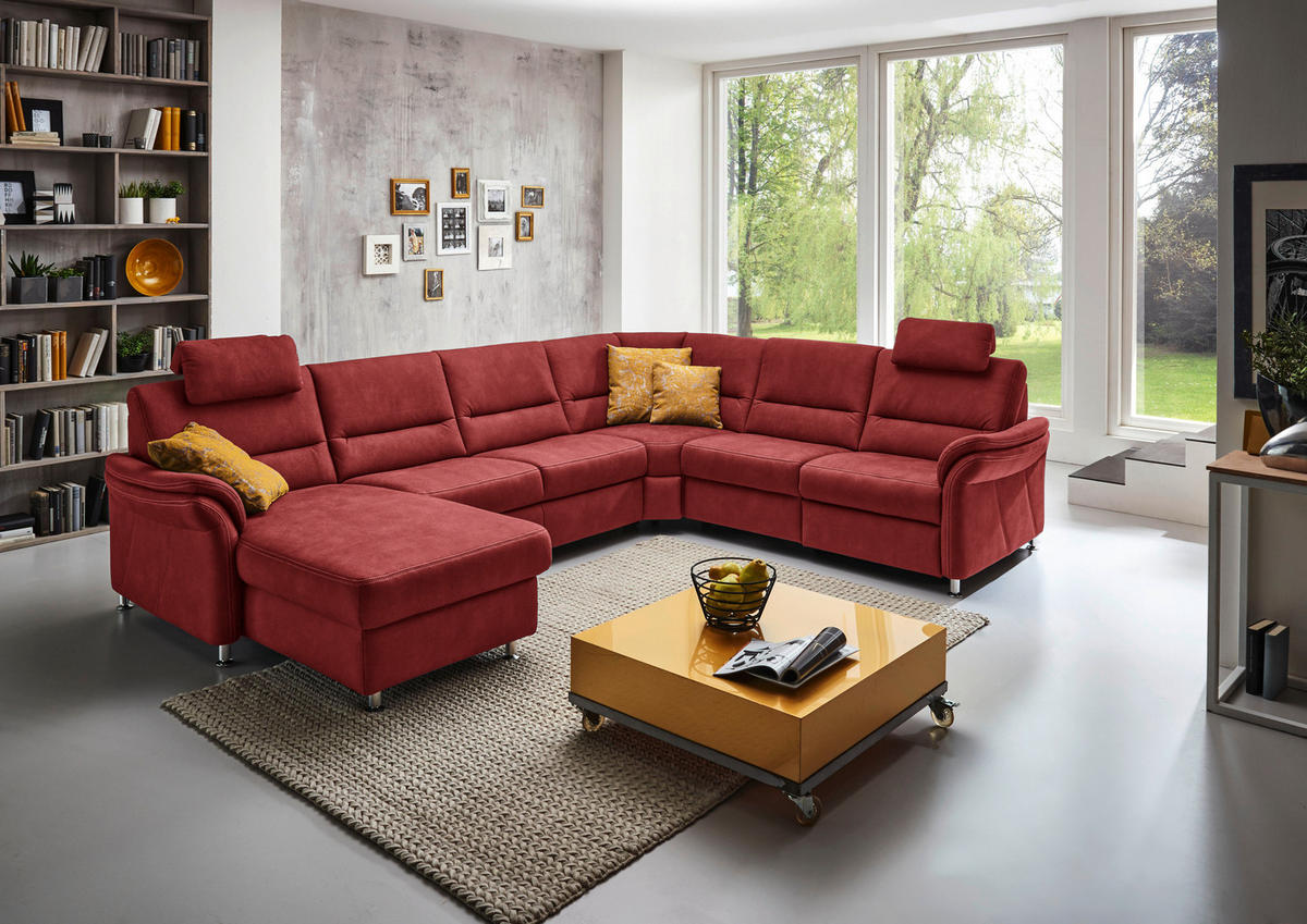 SOFFA i mikrofiber röd  - röd/aluminiumfärg, Klassisk, metall/textil (173/330/262cm) - Beldomo System