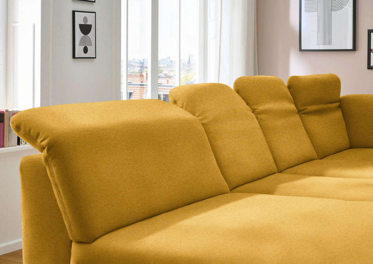 WOHNLANDSCHAFT  in Chenille Currygelb  - Currygelb/Schwarz, Design, Textil/Metall (198/369/255cm) - Beldomo Style